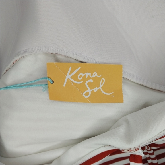 Kona Sol Brown and White Striped One Piece Swimsuit Size L NWT - Picture 10 of 11